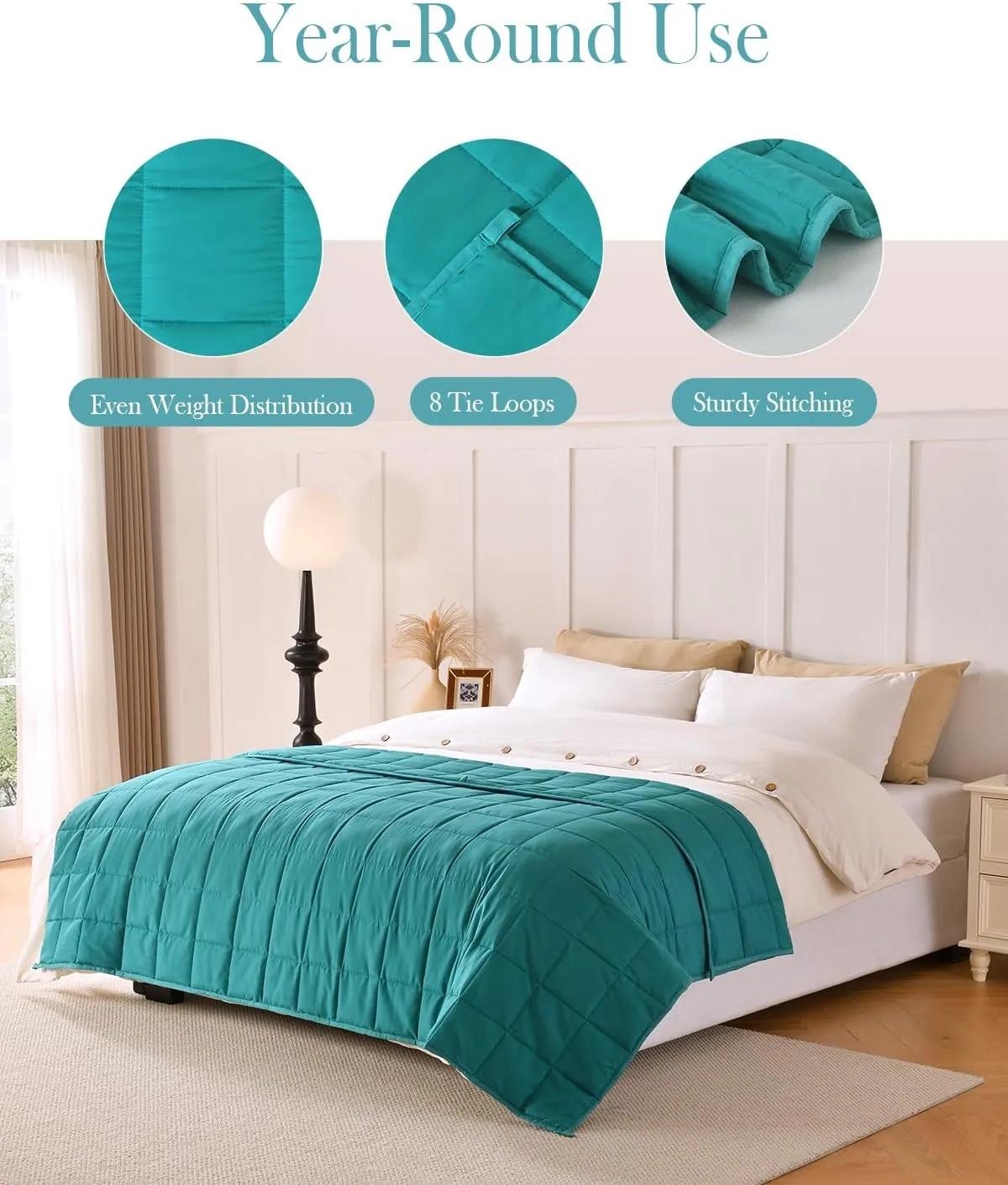 Topblan Breathable Ultra Soft 15lbs Weighted Blanket, Twin Full Size, Warm Heavy Blanket with Glass Beads, 48 x 72 inches, Green