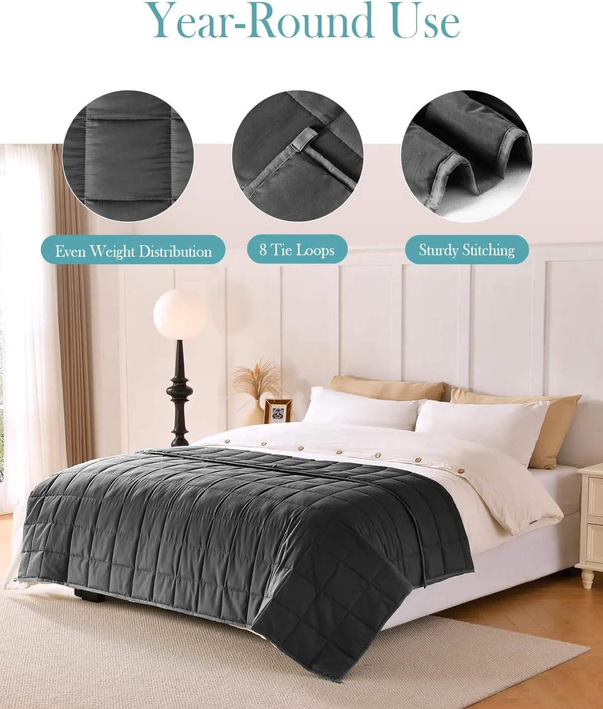 Topblan Weighted Blanket for Adults, Breathable Cooling Weighted Blanket, High Breathability Blanket 12lbs, Soft Material with Glass Beads for All Season, Sofa Bed, 48"x72" Twin Size, Black