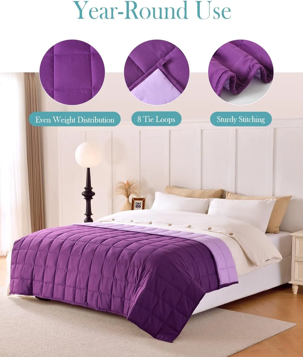 Topblan Weighted Blanket Full Size, Breathable Ultra Soft 12lbs Weighted Blanket for Adults, Weighted Blanket for Bed Sofa,Warm Heavy Blanket Machine Washable,48 x 72 inches, Purple