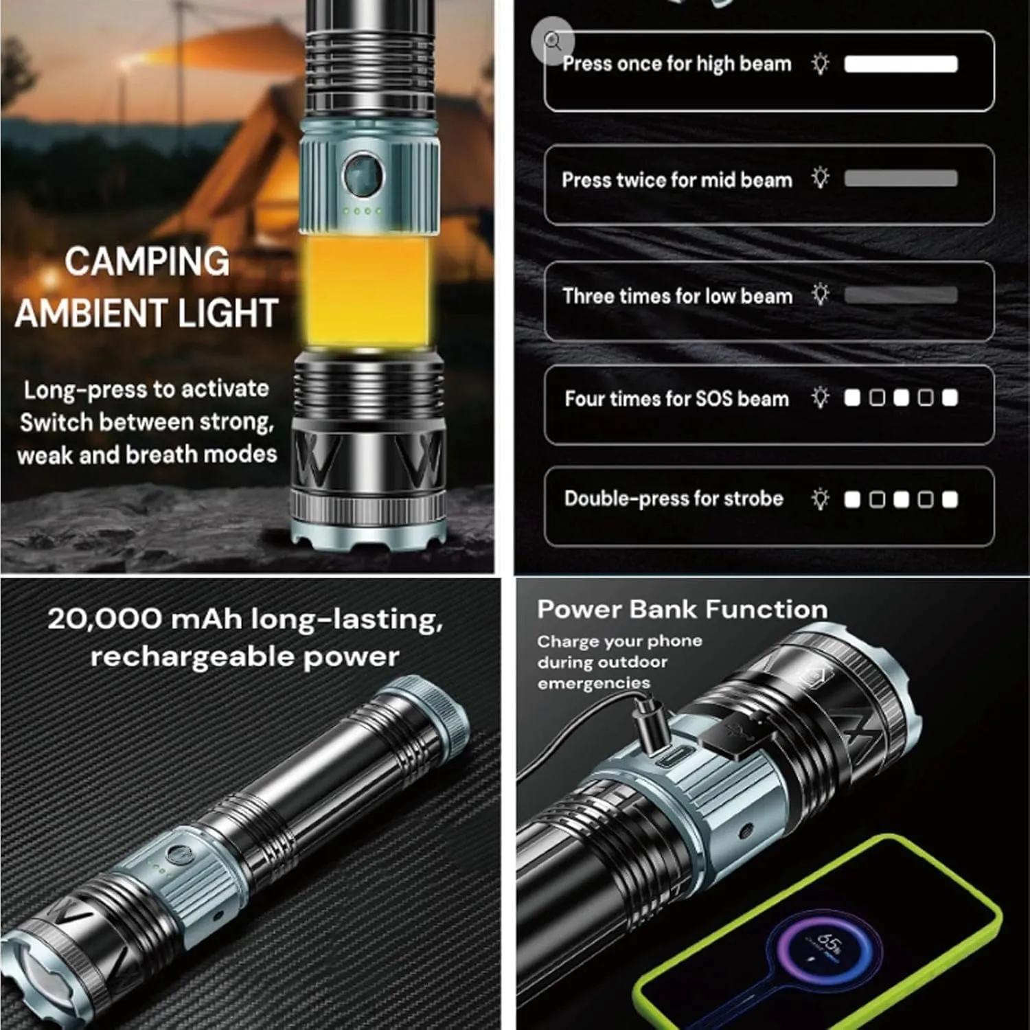 Torchmaster X9 Multi-Mode Tactical Flashlight,Torchmaster X9 Flashlight,Torch Master Flashlight,LED Flashlights High Lumens Rechargeable,with 8 Modes,Adjustable Zoom,Ipx7 Waterproof (#A)