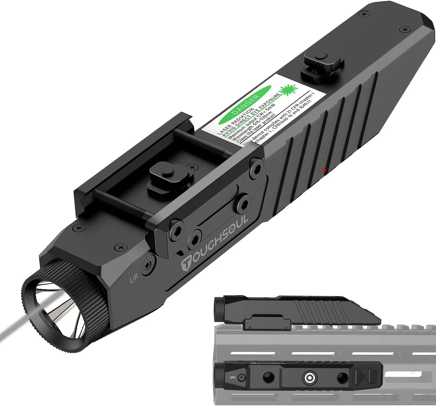 TOUGHSOUL Mlok Picatinny 2 in 1 Tactical Flashlight with Infrared IR Laser Sight Combo, Body Material Polymer 1450 Lumen Light with Rechargeable Battery