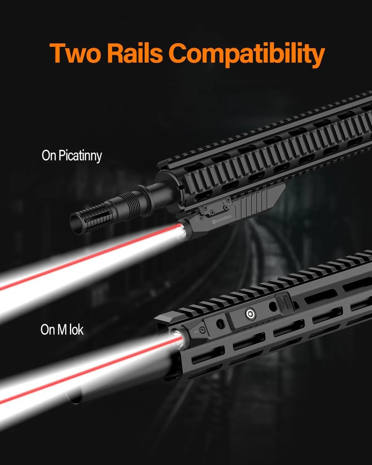 TOUGHSOUL Tactical Flashlight Green Red Laser Sight Combo, 1450 Lumen Picatinny Rail MLOK Mounted Rechargeable Rifle Flashlight (Red Laser)