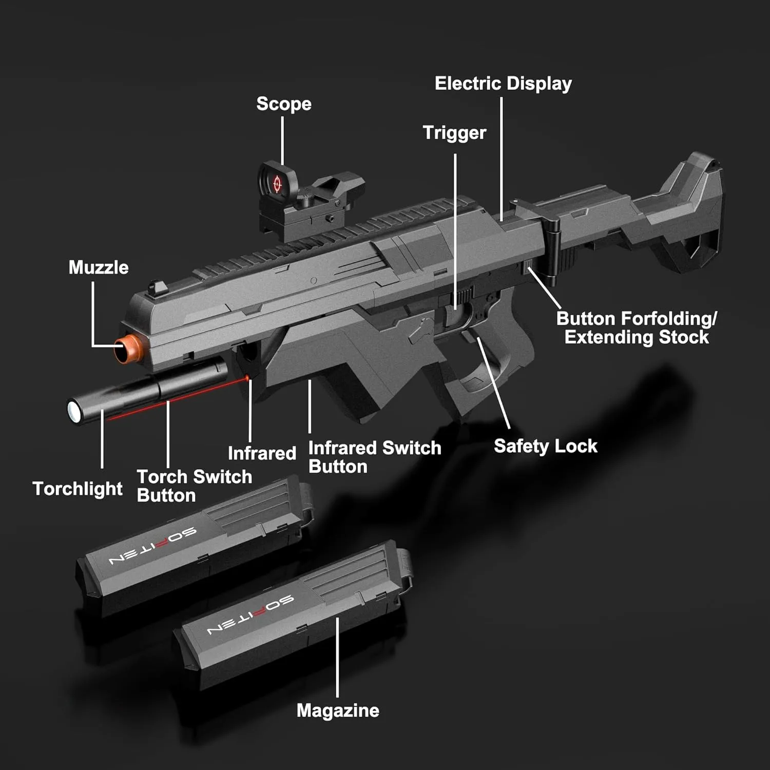 Toy Gun Automatic Sniper Rifle Tactical Vest Toy Foam Blaster with 150 Darts IR and Flashlight Foldable Stock The Shooting Activity Game for Kids Age 8-12 Gifts for Birthday Xmas