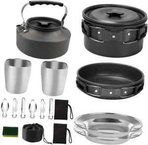 Toyvian Camping Cooking Utensils Complete Camping Pot and Pan Set Portable Cooking Set for Barbecue Hiking and Picnicking