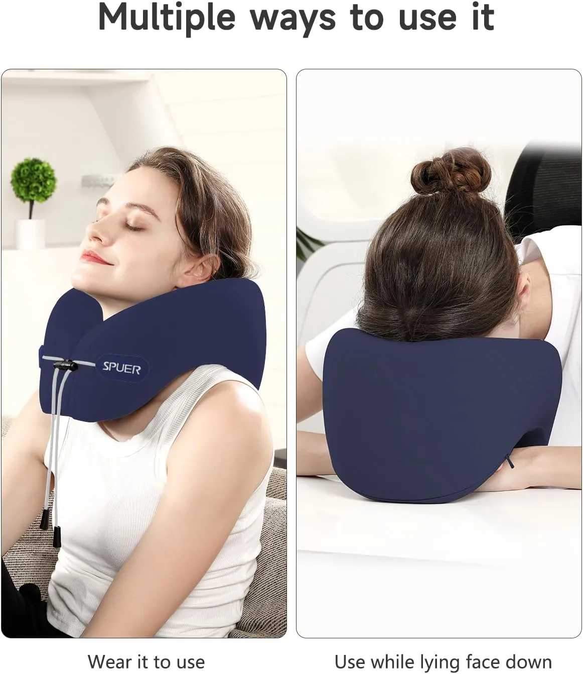 Travel Pillow for Sleeping – Memory Foam Neck Pillow for Airplane Travel, Long Flights, Car & Office, Airplane Pillow with Eye Mask, Earplugs & Travel Storage Bag (Navy Blue)