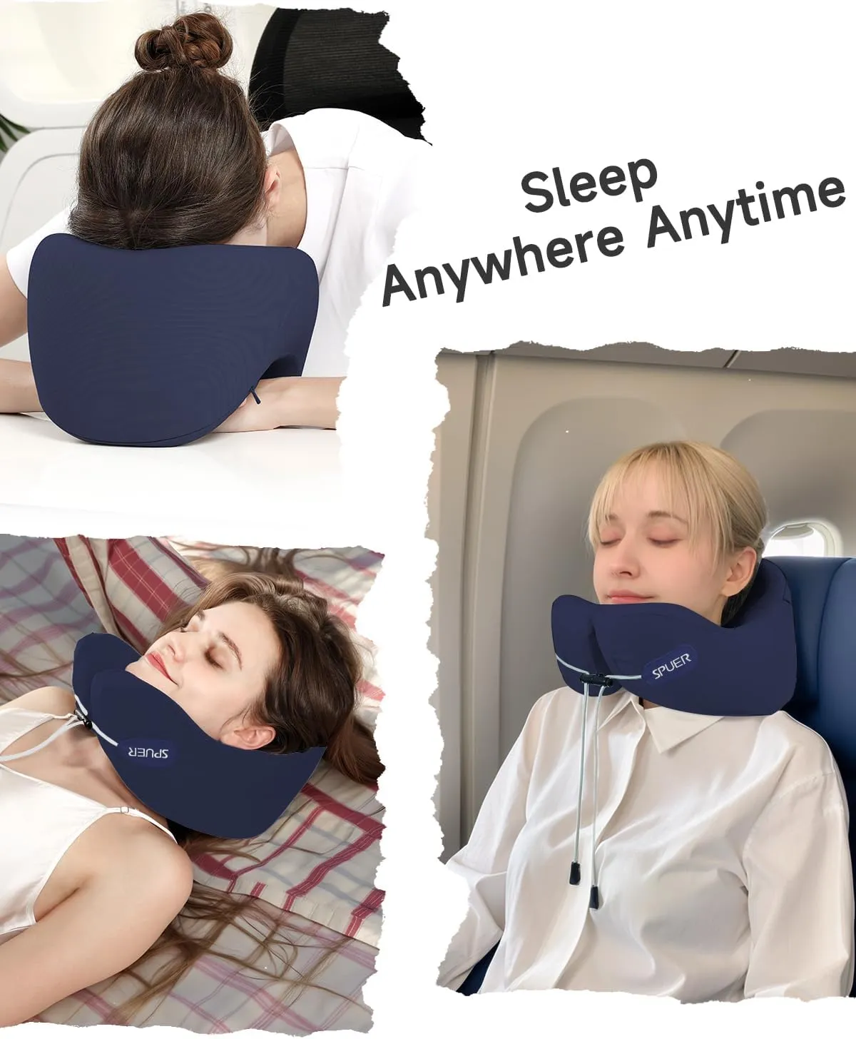 Travel Pillow for Sleeping – Memory Foam Neck Pillow for Airplane Travel, Long Flights, Car & Office, Airplane Pillow with Eye Mask, Earplugs & Travel Storage Bag (Navy Blue)