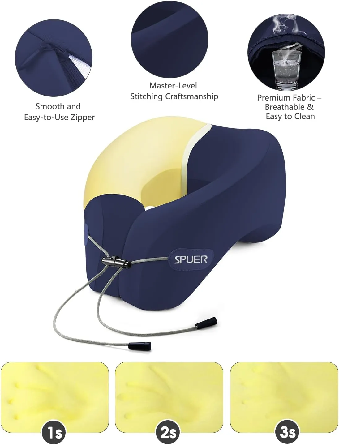 Travel Pillow for Sleeping – Memory Foam Neck Pillow for Airplane Travel, Long Flights, Car & Office, Airplane Pillow with Eye Mask, Earplugs & Travel Storage Bag (Navy Blue)
