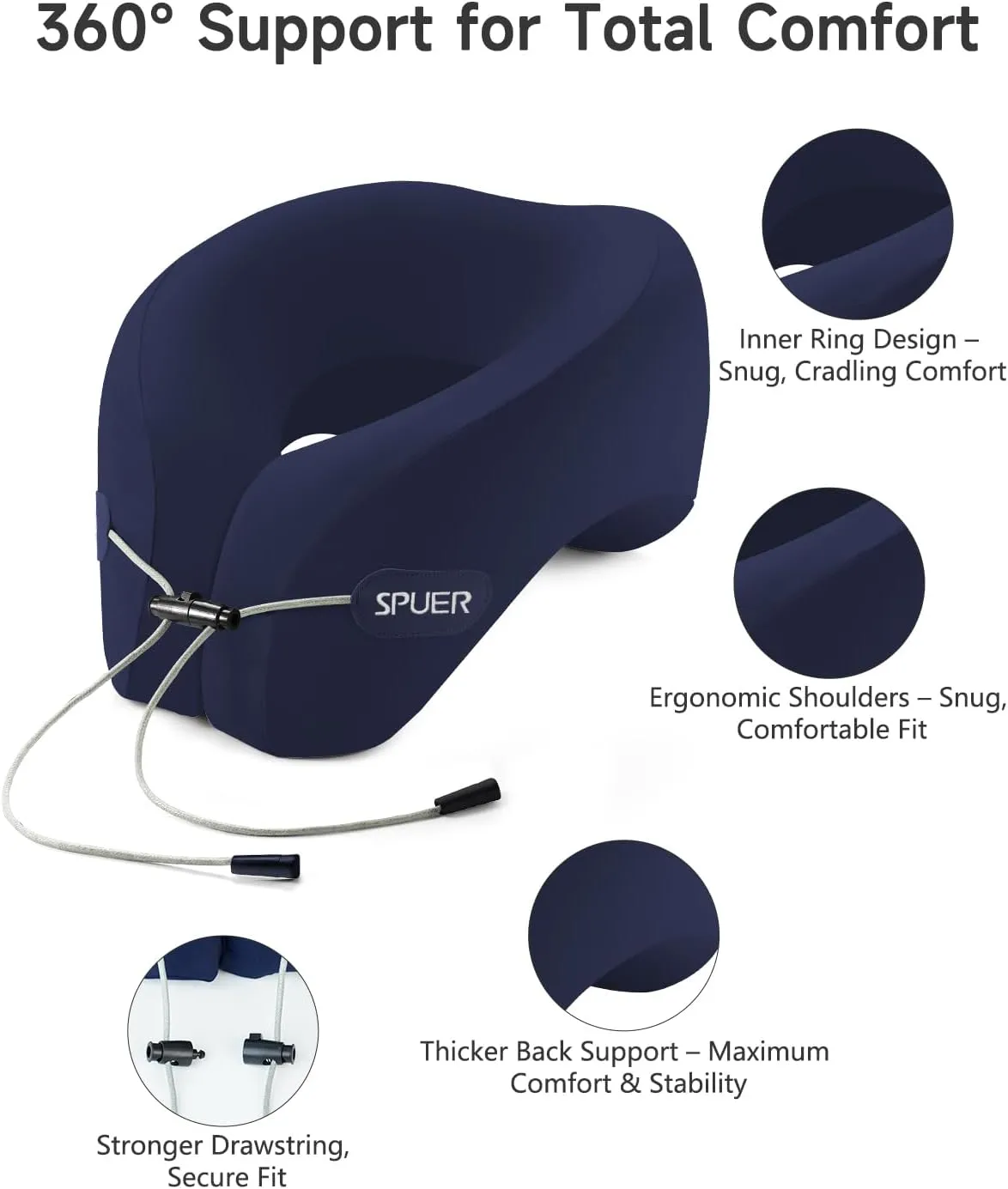 Travel Pillow for Sleeping – Memory Foam Neck Pillow for Airplane Travel, Long Flights, Car & Office, Airplane Pillow with Eye Mask, Earplugs & Travel Storage Bag (Navy Blue)