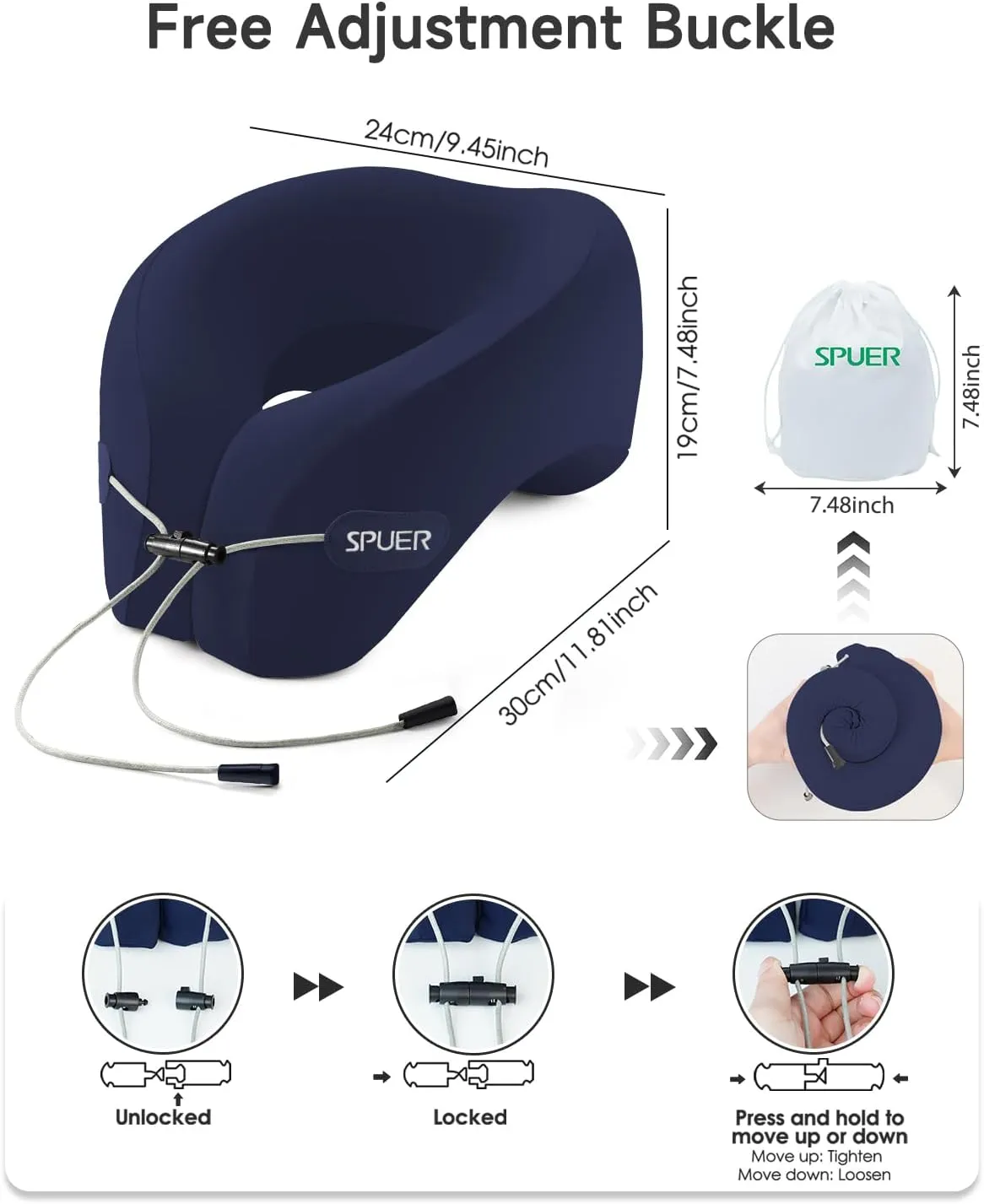 Travel Pillow for Sleeping – Memory Foam Neck Pillow for Airplane Travel, Long Flights, Car & Office, Airplane Pillow with Eye Mask, Earplugs & Travel Storage Bag (Navy Blue)