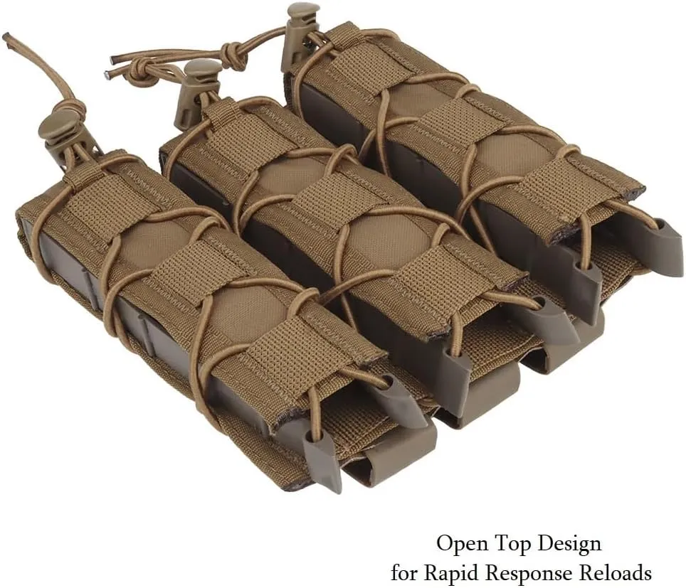 Triple Extended MP5 MP7 Mag Pouch, 3 Molle Long 9mm Tactical Magazine Holster Quick Pull Flashlight Holder Belt Vest Mount