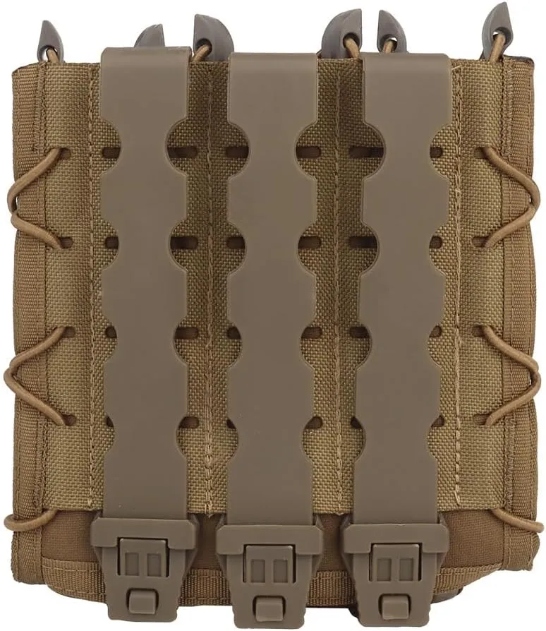 Triple Extended MP5 MP7 Mag Pouch, 3 Molle Long 9mm Tactical Magazine Holster Quick Pull Flashlight Holder Belt Vest Mount