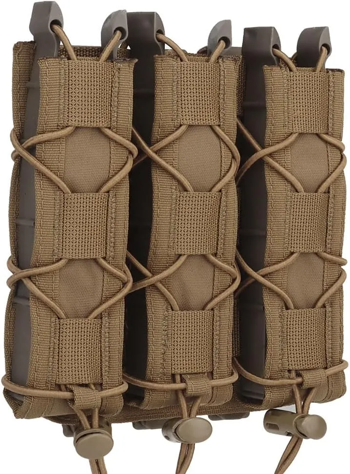 Triple Extended MP5 MP7 Mag Pouch, 3 Molle Long 9mm Tactical Magazine Holster Quick Pull Flashlight Holder Belt Vest Mount