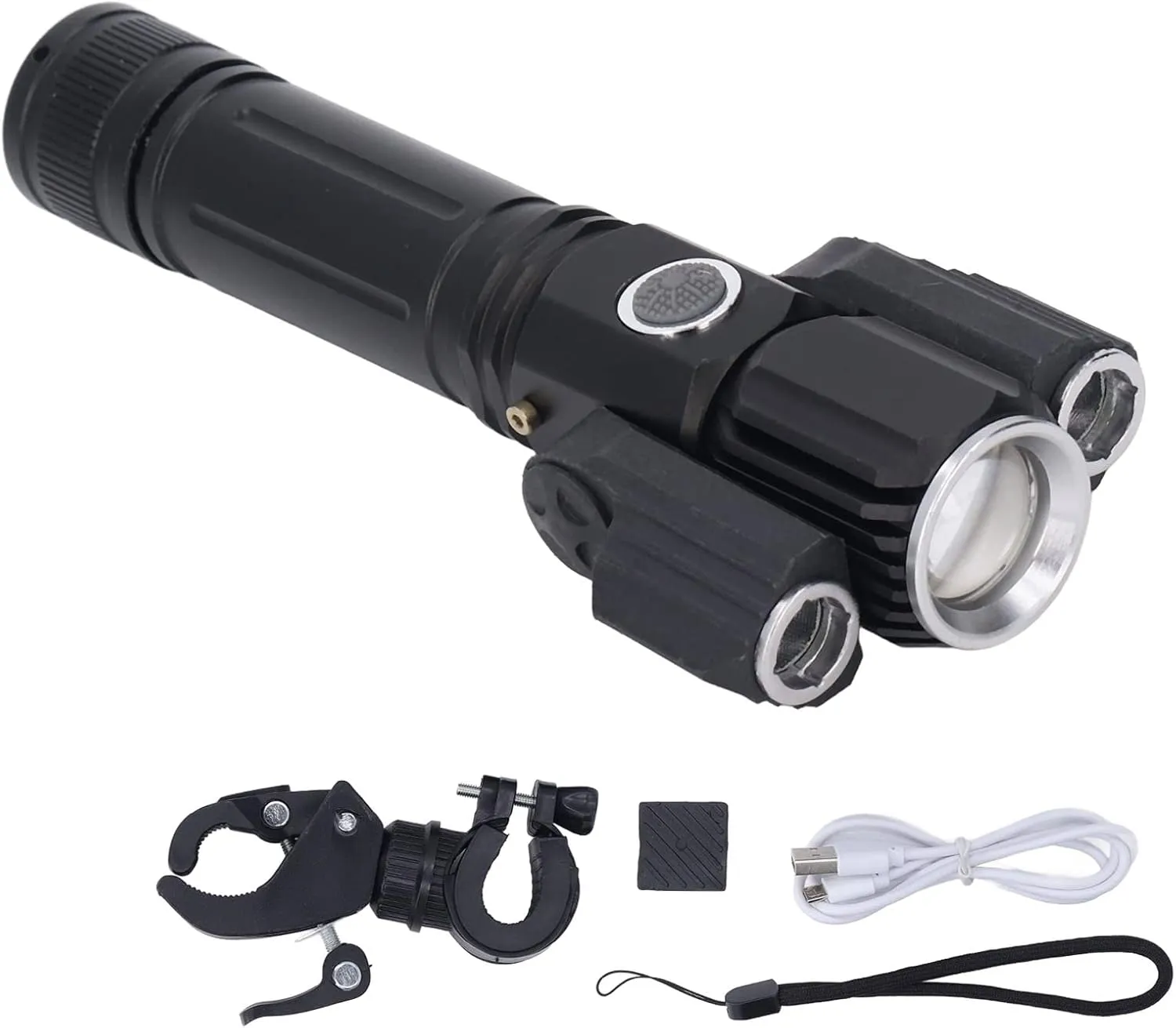 Triple Head Flashlight Aluminum Alloy ABS 2600mah USB Rechargeable Aircraft Shaped Multifunction Lamp with Bracket Outdoor Adventure Cycling
