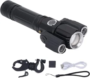 Triple Head Flashlight Aluminum Alloy ABS 2600mah USB Rechargeable Aircraft Shaped Multifunction Lamp with Bracket Outdoor Adventure Cycling