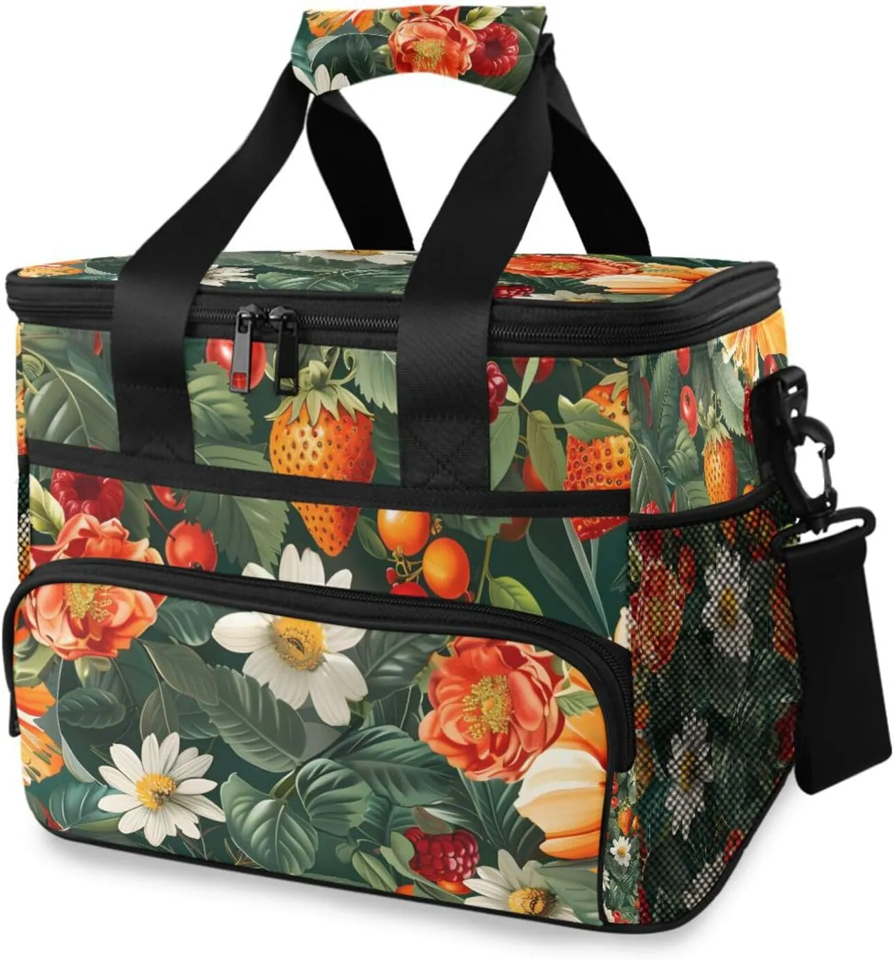 Tropical Flower Tea Leaves Cooler Bag Insulated Cooler Soft Sided Cooler 24 Can Portable Picnic Bag Large Leakproof Lunch Bag Box for Beach Grocery Camping Travel Car Men Women