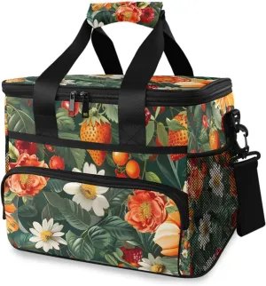 Tropical Flower Tea Leaves Cooler Bag Insulated Cooler Soft Sided Cooler 24 Can Portable Picnic Bag Large Leakproof Lunch Bag Box for Beach Grocery Camping Travel Car Men Women
