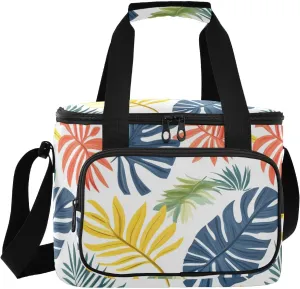 Tropical Leaves Colorful Large Capacity Soft Sided Cooler Bag Hot or Cold Carrier Insulated Reusable Grocery Bags for Travel Lunch Camping Beach