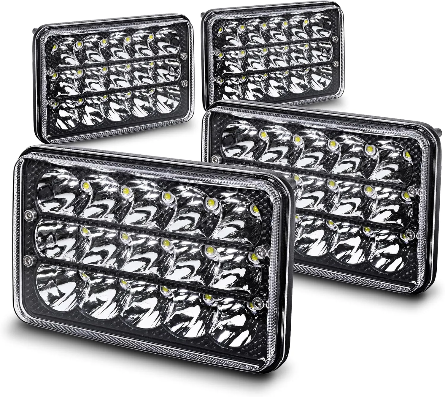 TRUE MODS 4pc Black 6x4 4x6 Inch LED Headlights 45W H4 High Low Sealed Beam H4652 H4666 H6545 H4651 H4656 for Freightliner Classic XL FLD 120 Peterbilt 379 357 378 385 Kenworth T600 T800 W900 T2000