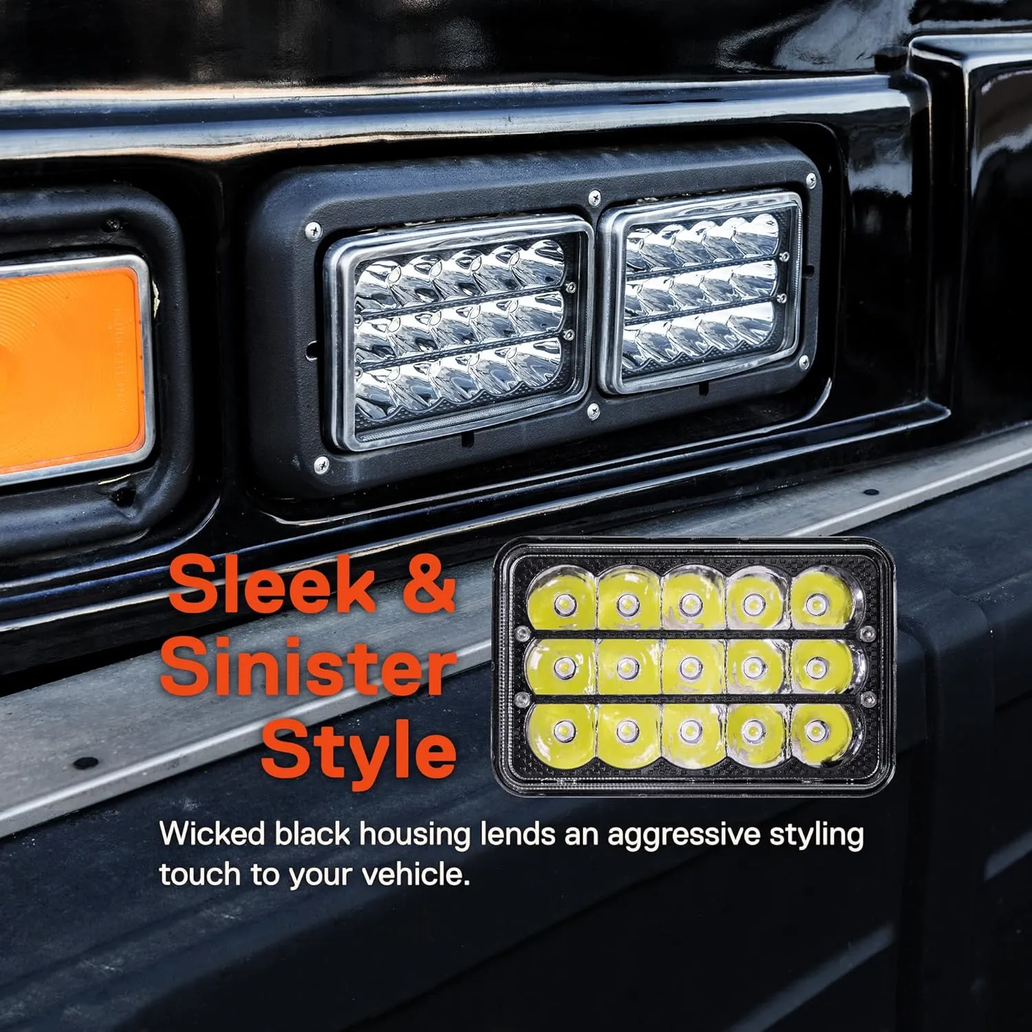 TRUE MODS 4pc Black 6x4 4x6 Inch LED Headlights 45W H4 High Low Sealed Beam H4652 H4666 H6545 H4651 H4656 for Freightliner Classic XL FLD 120 Peterbilt 379 357 378 385 Kenworth T600 T800 W900 T2000