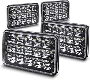 TRUE MODS 4pc Black 6x4 4x6 Inch LED Headlights 45W H4 High Low Sealed Beam H4652 H4666 H6545 H4651 H4656 for Freightliner Classic XL FLD 120 Peterbilt 379 357 378 385 Kenworth T600 T800 W900 T2000