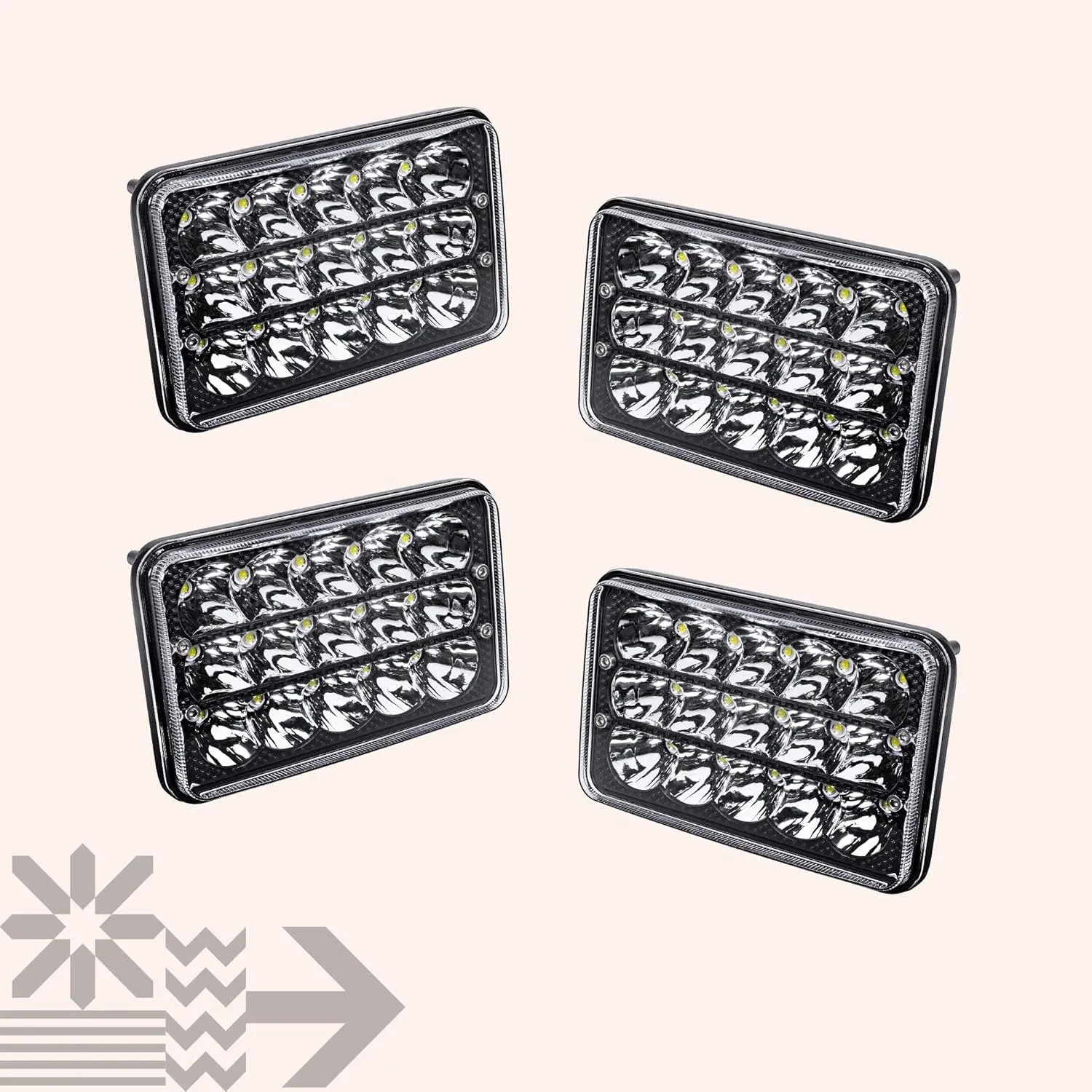 TRUE MODS 4pc Black 6x4 4x6 Inch LED Headlights 45W H4 High Low Sealed Beam H4652 H4666 H6545 H4651 H4656 for Freightliner Classic XL FLD 120 Peterbilt 379 357 378 385 Kenworth T600 T800 W900 T2000