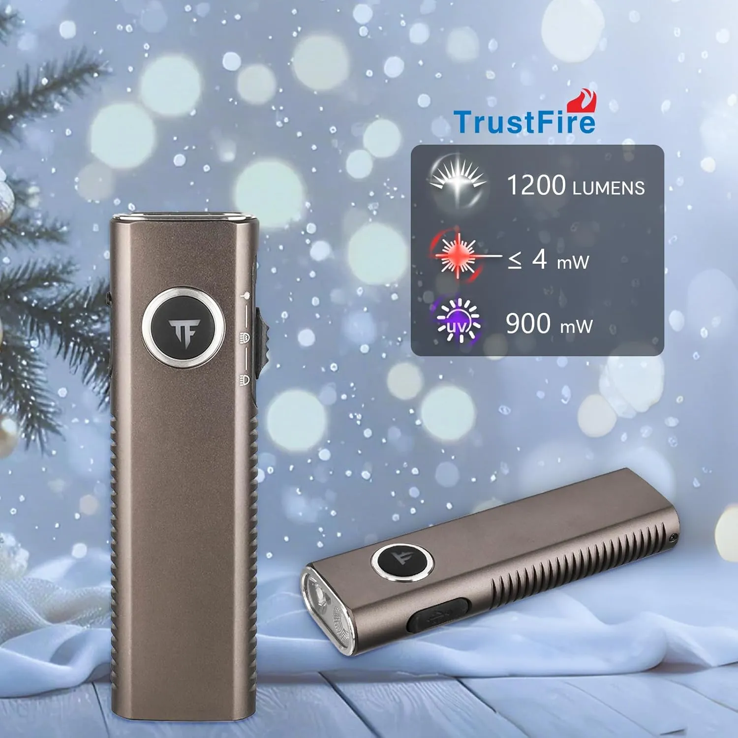 TrustFire Mini X3-SE Rechargeable Flat EDC Flashlight with White Light, UV Light and Red Beam, 1200 Lumens LED Flashlights Combo, Triple Light Sources Pocket Lights IPX6 for Emergency (Grey)