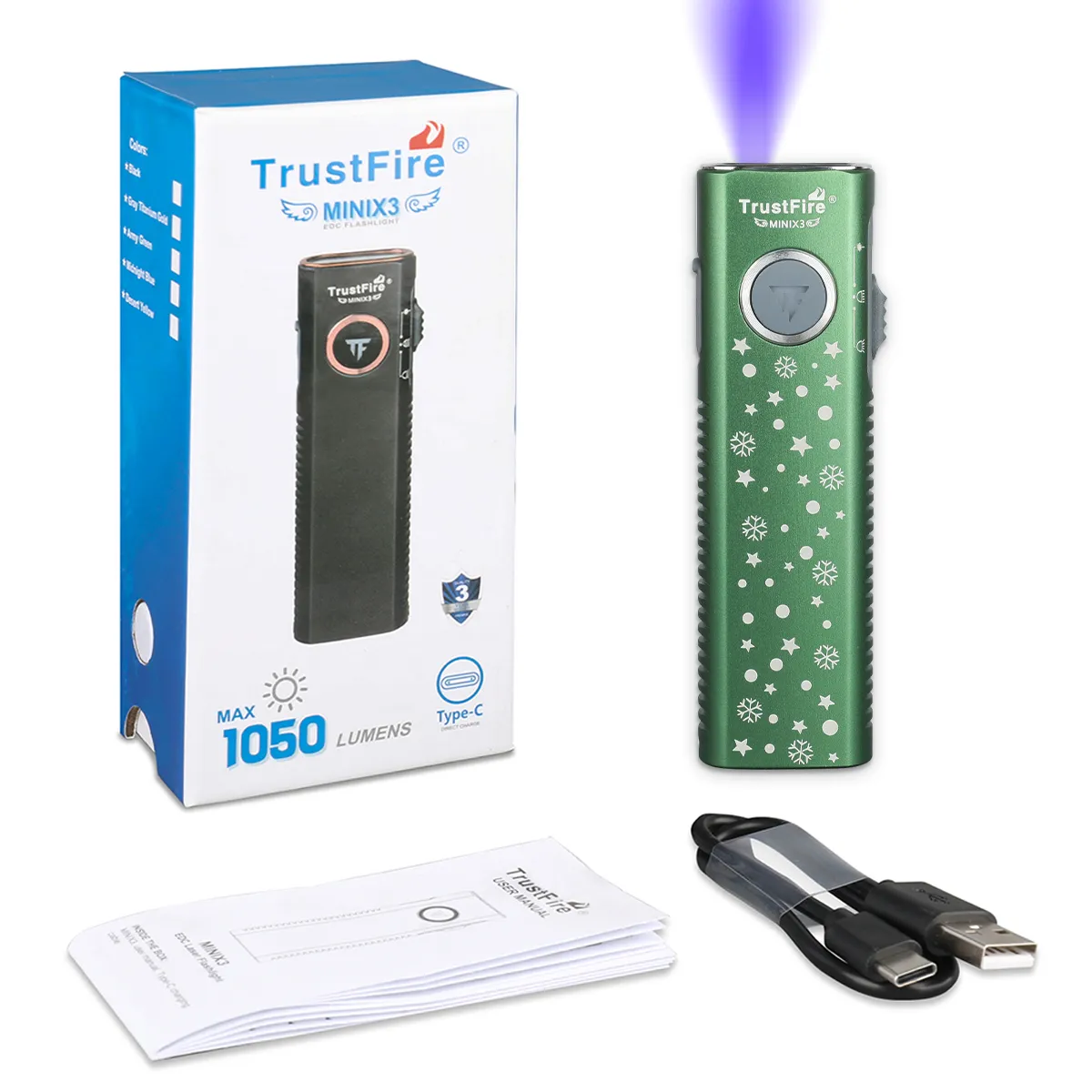 TrustFire MiniX3 EDC Multi-Function Flashlight Available with white light, flood light, green laser, and UV or red light options(BUY NOW AND ENJOY AUTOMATIC 20% OFF)