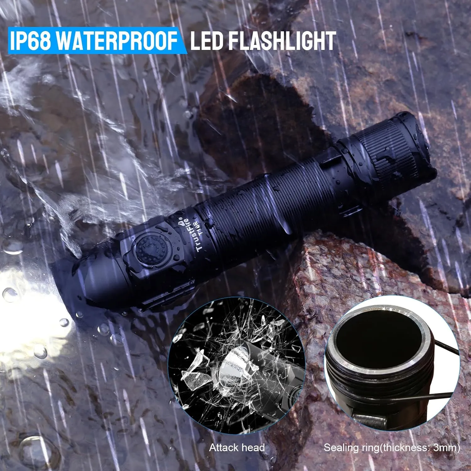 TrustFire T10R Flashlight High Lumens, 1800 Lumnen Rechargeable Flashlights 5 Modes Super Bright LED Tactical Flashlight IP68 Pocket EDC Flash Light for Camping, Emergency, Rescue, Hunting, Repair