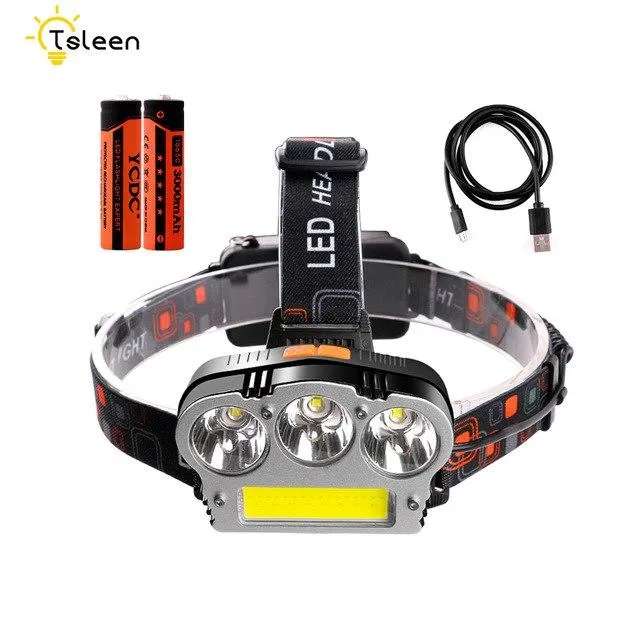 TSLEEN 7 Modes Waterproof COB LED Flashlight Outdoors Headlight Headlamp Head Light Lamp Torch Lanterna With 2x18650 Batteries
