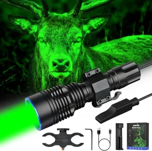 UC20Pro Green Hunting Light Kit, 1783m Spotlight 2200 High Lumen Predator Light for Tactical Flashlight for Hog Coyote and Varmint Night Hunting