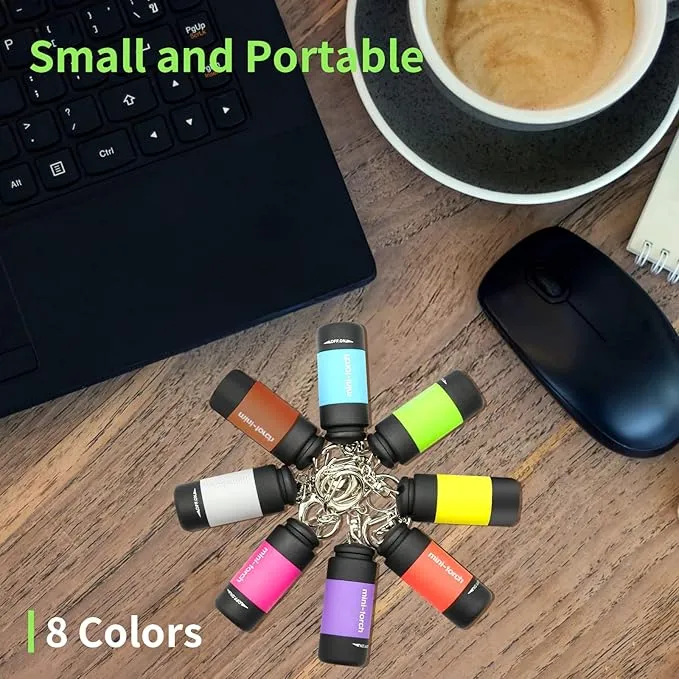UCEC Mini Keychain Flashlight, Travel Flashlight USB Torch Rechargeable Colorful LED Flashlight High-Powered Pocket Keychain Flashlights, 8 Pack
