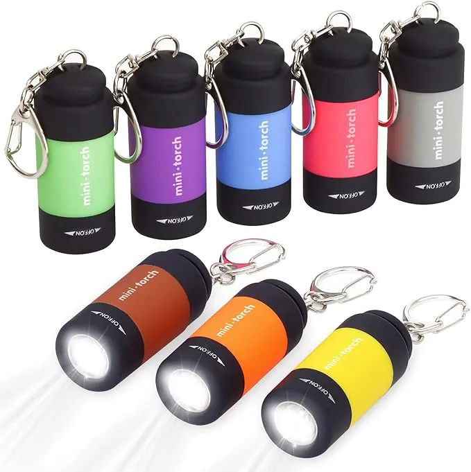 UCEC Mini Keychain Flashlight, Travel Flashlight USB Torch Rechargeable Colorful LED Flashlight High-Powered Pocket Keychain Flashlights, 8 Pack