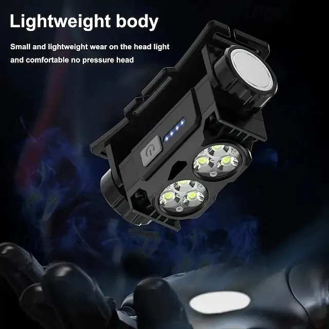 Ultra-Light USB Rechargeable HeadLamp with Magnet & Power Display - 3 Modes Portable & Bright for Night Work Hiking Camping Travel & Dog Walks (Batteries Included)