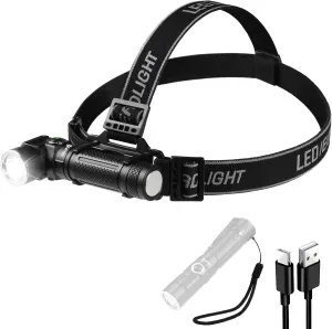 ULTRAFIRE 1000LM Led Flashlight (D232) Headlamp with Magnetic Tactical Flashlight and 5 Models Flashlight Ultra-Light Bright LED Rechargeable Headlight for Outdoor Camping Fishing.
