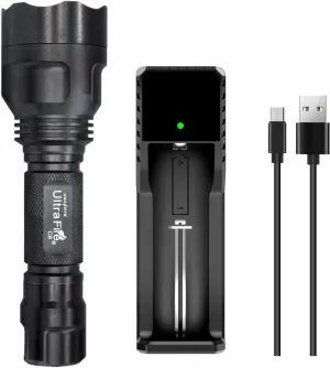 ULTRAFIRE C8 LED Flashlight 1000 High Lumen Tactical Flashlight,5-Mode Handheld Mini Flashlight,IPX6 Waterproof,with Charger and UFB18,for Emergency, Camping, Everyday Carry
