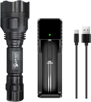 ULTRAFIRE C8 Single Mode LED Mini Flashlight 1000 High Lumen Tactical Flashlight with Charger and UFB18,for Emergency, Camping, Everyday Carry EDC Handheld Flash Light