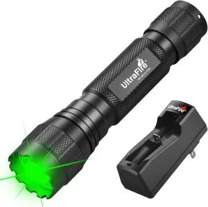 ULTRAFIRE Green Hunting LED Flashlight, 10W Single Mode Green Light for Hunting, 350 Yards Super Bright Hog Predator Flashlight for Hunting Night Observation WF-501G RRO