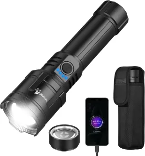 ULTRAFIRE Rechargeable Flashlights High Lumens with Lgnition Lens, 1500 Lumen LED Tactical Flashlight with Belt Holster, 3 Modes Zoomable Flash Light for Camping, Outdoors and Emergencies Z10