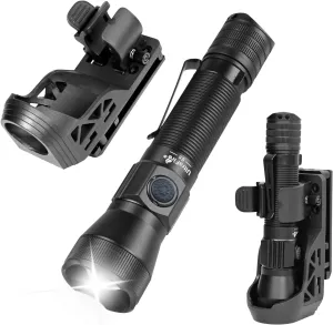 ULTRAFIRE Tactical EDC Flashlight with Holster,1350 High Lumens Rechargeable Police Flashlight with Belt Holder,Zoomable LED Flashlights for Emergency,Law Enforcement Torch E5