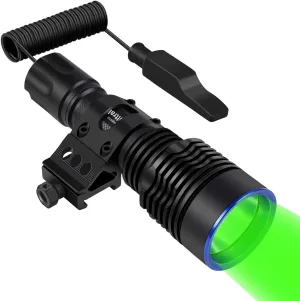 ULTRAFIRE Tactical Flashlight 1585 Yards Ultra Long Distance Green Hunting Flashlight with Picatinny Rail Mount, Pressure Switch, UFB26 and Charger Included for Hog Pig Coyote Hunting