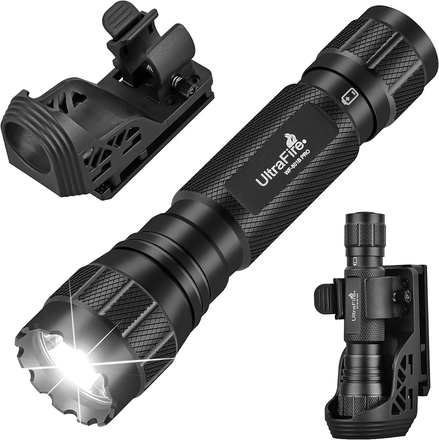 ULTRAFIRE Tactical Flashlight with Holster, 1200 High Lumens Law Enforcement LED Flashlights with Belt Holder, Police Flashlight with Holster for Duty Belt WF-501B PRO
