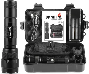 ULTRAFIRE WF-502B LED Tactical Flashlight, 5 Modes 1000 High Lumens Flashlight Torch with Duty Belt Flashlight Holster, UFB26, Bicycle Mount, USB Charger