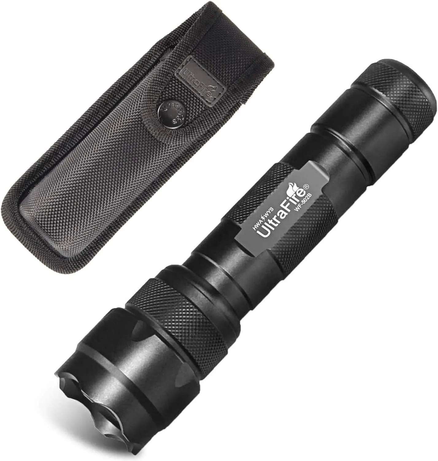 ULTRAFIRE WF-502B Tactical Flashlight with Holster, Single Mode 1000 Lumens LED Flashlight with Duty Belt Holster, Bright Small EDC Flashlight with Torch Case Holder Pouch (Battery Not Included)