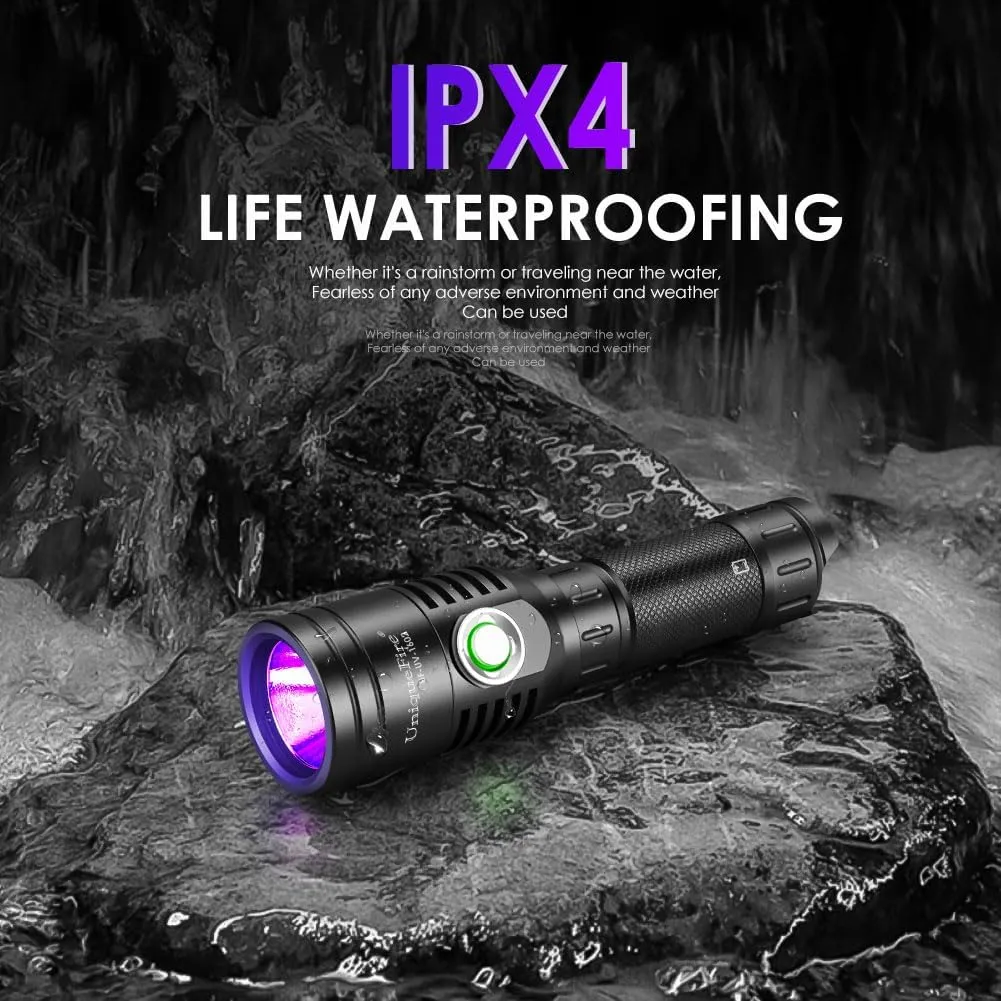 UniqueFire 1602 395nm UV Flashlight, High Power USB Rechargeable UV Resin Light, 2 Mode Mini LED Handheld Uv Flashlights Powerful Handheld Detector for Pet Urine, Fluorescence etc. (uv395nm_1602)