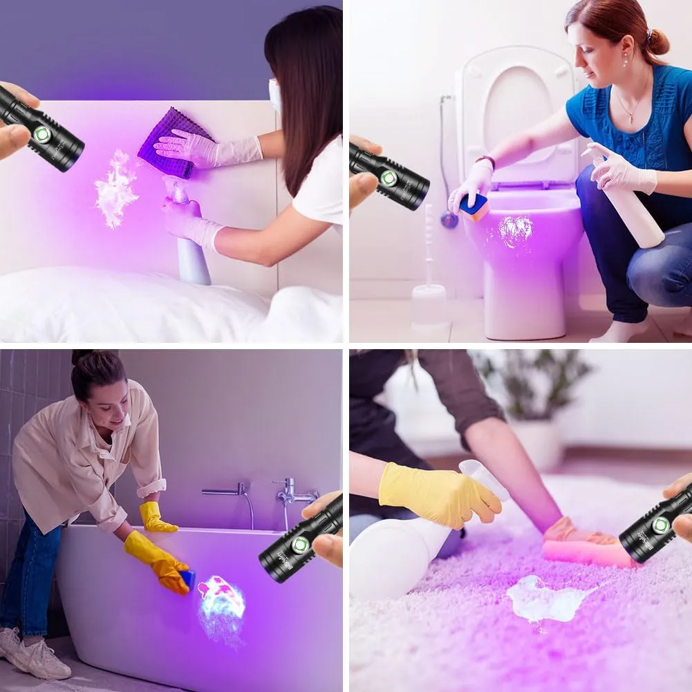UniqueFire 1602 395nm UV Flashlight, High Power USB Rechargeable UV Resin Light, 2 Mode Mini LED Handheld Uv Flashlights Powerful Handheld Detector for Pet Urine, Fluorescence etc. (uv395nm_1602)