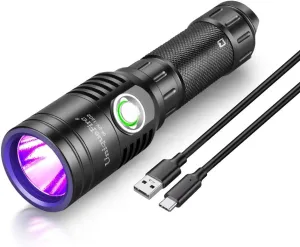 UniqueFire 1602 395nm UV Flashlight, High Power USB Rechargeable UV Resin Light, 2 Mode Mini LED Handheld Uv Flashlights Powerful Handheld Detector for Pet Urine, Fluorescence etc. (uv395nm_1602)