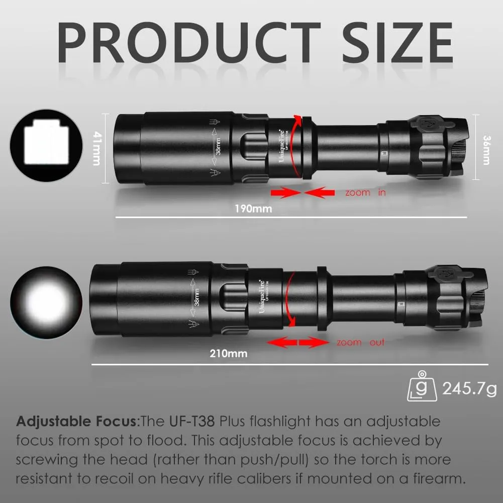 UniqueFire 1605N Red Flashlight for Night Zoomable Hunting Flashlight Rechargeable with Remote Pressure Switch & Scope Bracket Hog Coyote Red Predator Light