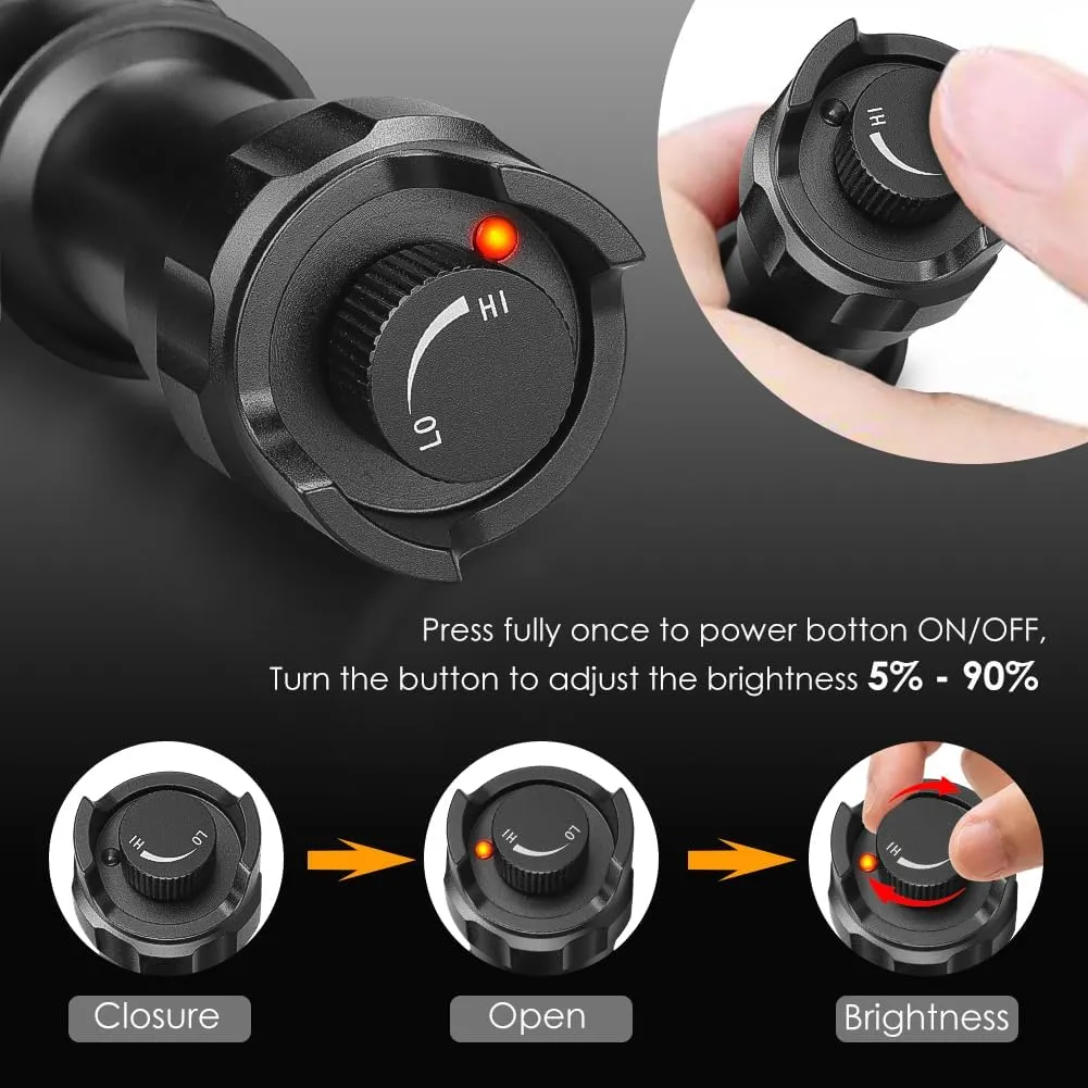 UniqueFire 1605N Red Flashlight for Night Zoomable Hunting Flashlight Rechargeable with Remote Pressure Switch & Scope Bracket Hog Coyote Red Predator Light