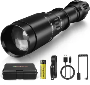 UniqueFire Upgrade 1605N T38 850nm IR Illuminator USB C Rechargeable LED Flashlight for Night Vision Hunting Fishing,Fresnel Lens Zoomable Infrared Light Tactical Torch Set,Lighting Up to 500M 