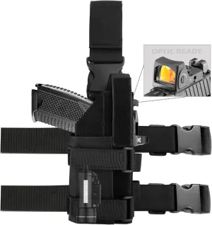 Universal Drop Leg Tactical Gun Holster fit Pistols with Optic/Light/Laser, Adjustable Thigh Nylon Gun Holster Compatible with Glock 1911 S&W Sig Sauer Ruger Taurus Berreta CZ HK and More